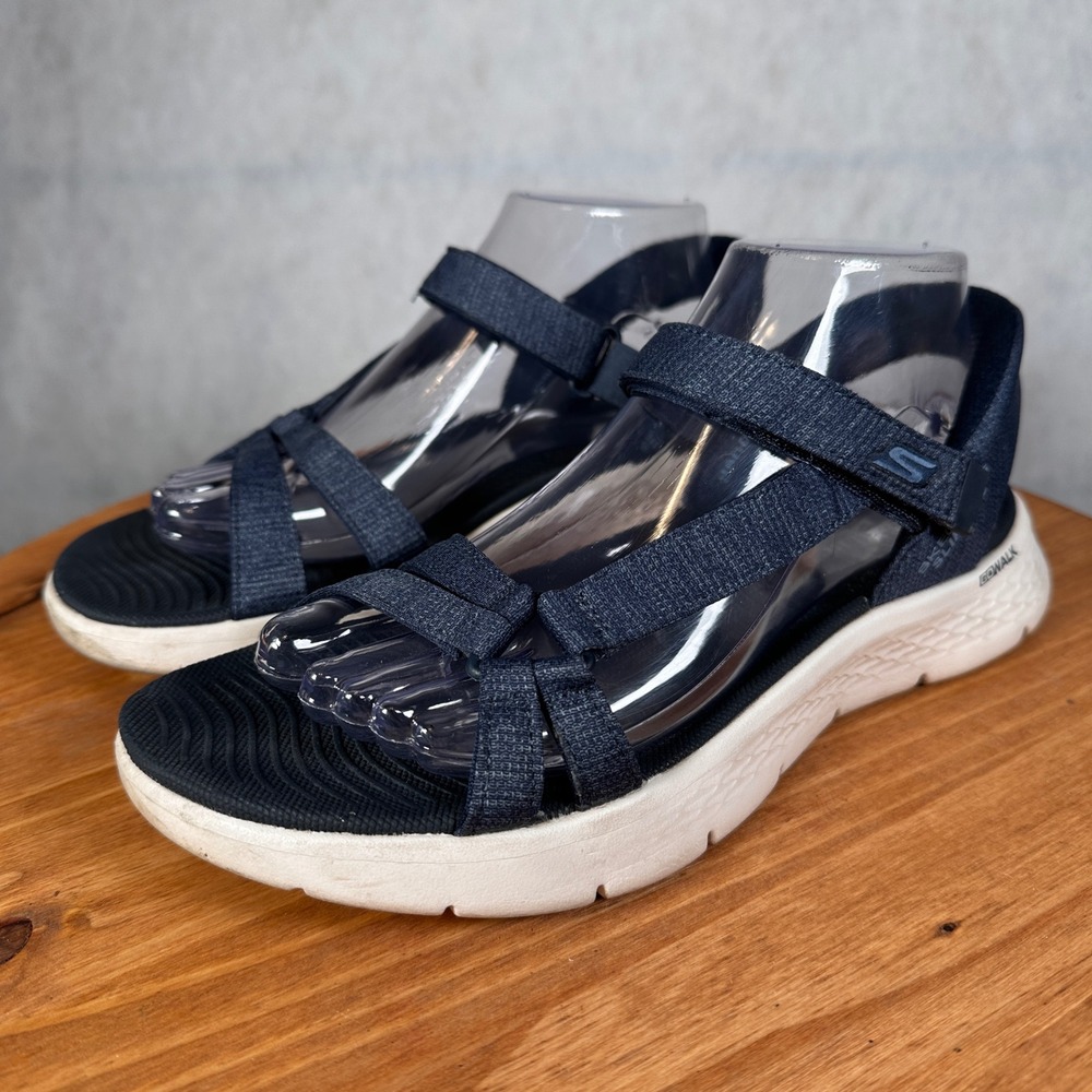 Skechers GoWalk 6 Slip-ins Sandals Womens 8 Navy Blue Good Strappy Sporty
